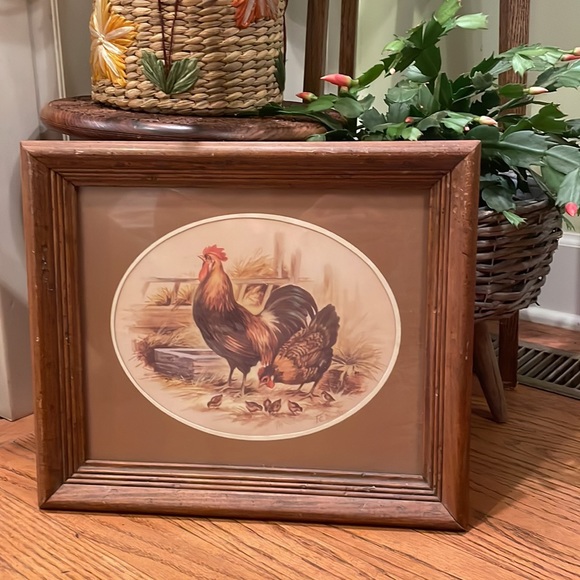 Vintage Rooster Hen Chicken farm wooden frame. - Picture 2 of 6